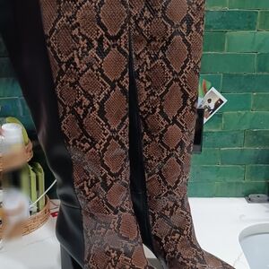 Eloquii Brown Snake Print Heeled Boots
